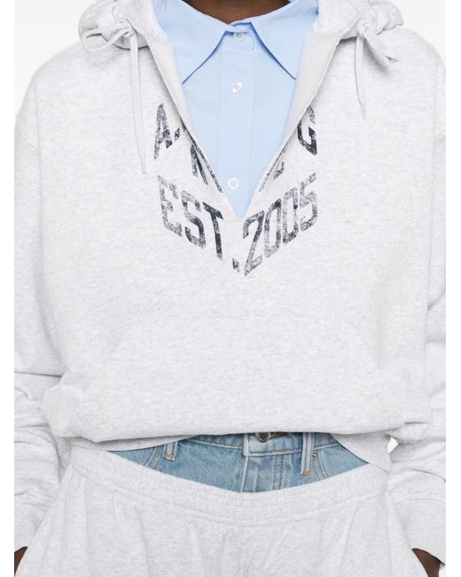 Alexander Wang White Logo-Print Cropped Hoodie