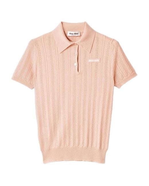 Miu Miu Pink Poloshirt aus geripptem Strick
