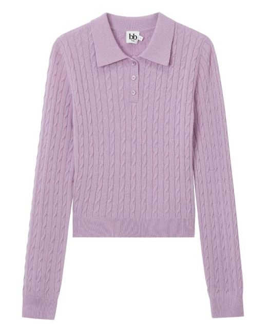 B+ AB Purple Cable-Knit Collared Polo Top