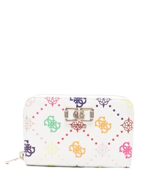 Guess White Emelie Logo-Plaque Wallet