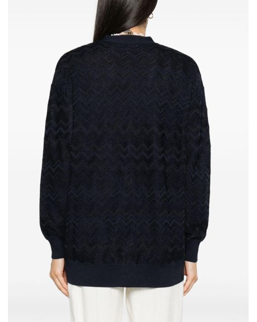 Missoni Blue Zigzag Crochet-knit Cardigan