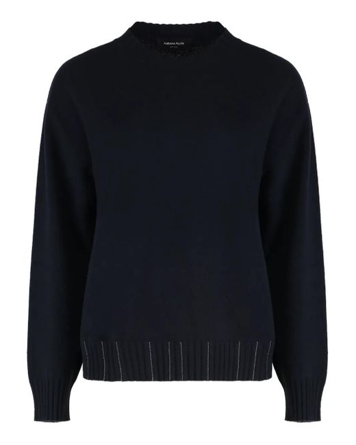 Fabiana Filippi Blue Ribbed-Knit Crew-Neck Sweater