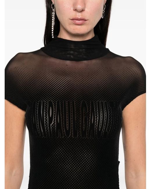 Jean Paul Gaultier Black Mesh Sleeveless Long Dress With Velvet Flock
