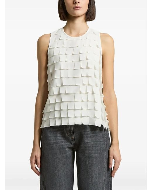 Peserico White Tiered Sleeveless Blouse
