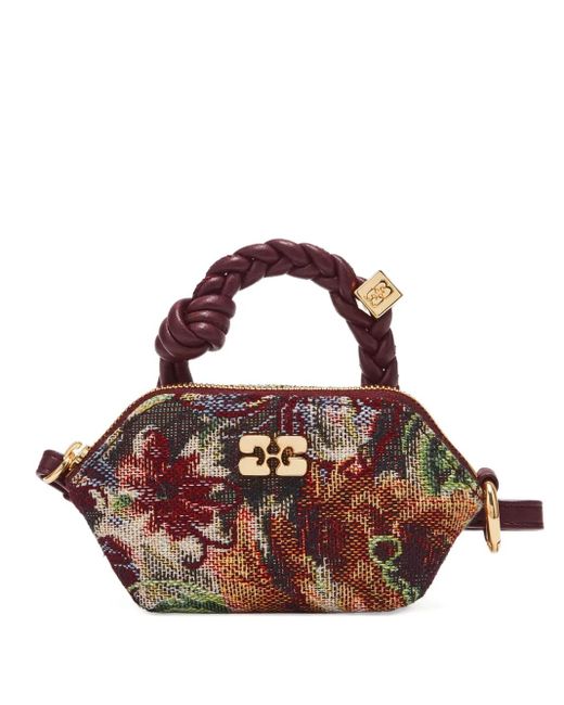 Ganni Brown Tapestry Nano Braided-Handle Mini Bag