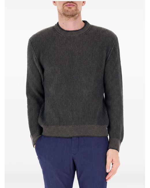 Paul & Shark Gray Ribbed-Knit Crew-Neck Sweater for men