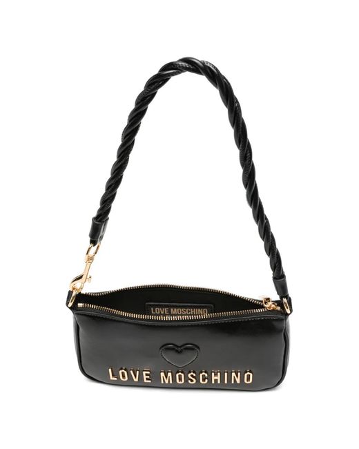 Love Moschino Black Heart-Patch Logo-Plaque Shoulder Bag