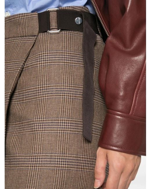 P.A.R.O.S.H. Brown Riley Houndstooth-Pattern Midi Pleated Skirt