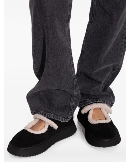 Inuikii Black Shearling-Trim Leather Ballet Flats