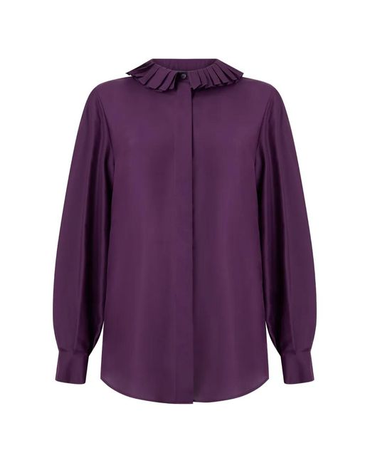 Alberta Ferretti Purple Ruffle-Collar Silk Shirt