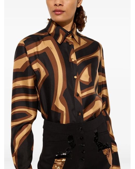 Emilio Pucci Brown Seidenhemd mit Labirinto-Print