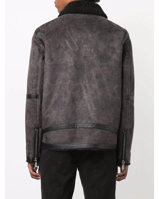 Philipp Plein Black Iconic Plein Suede Biker Jacket for men