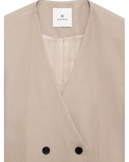Anine Bing Natural Maron Double-Breasted Blazer