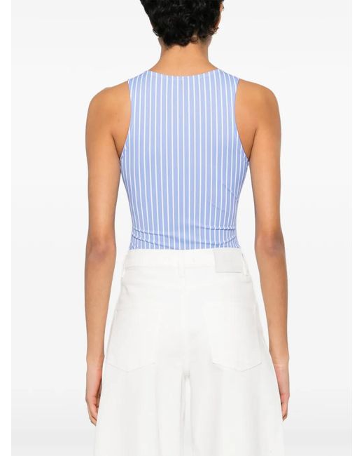Maje Blue Striped-Pattern Logo-Embroidered Bodysuit