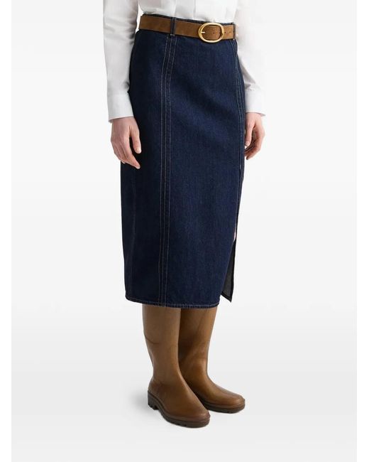 Twp Blue Seam-Detail Denim Midi Skirt