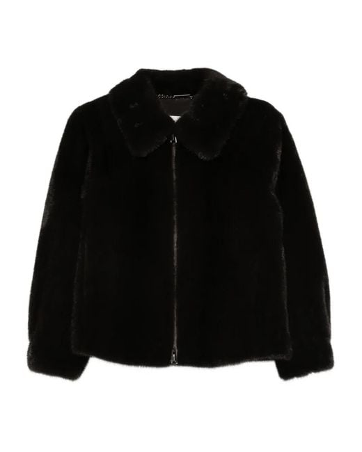 Manzoni 24 Black Fur Collar Zip-Front Jacket