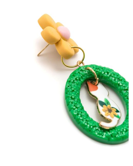 Amir Slama Green Cat-Motif Drop Earrings