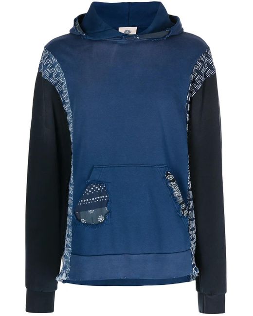 Alchemist Blue Patchwork Detail Cotton Hoodie for men