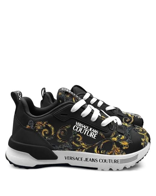 Versace Jeans Couture Black Barocco-Print Sneakers