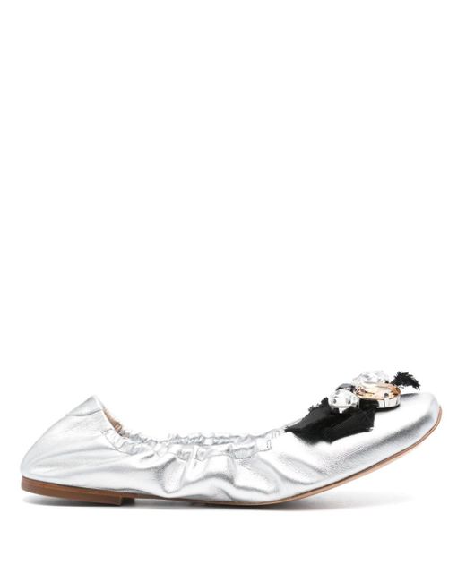 Casadei White Queen Bee Leather Ballerina Shoes