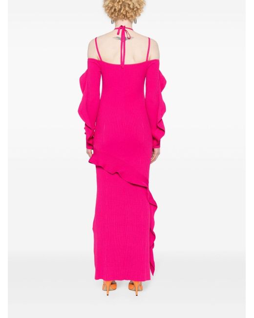 Versace Pink Ribbed-knit Long-sleeve Dress