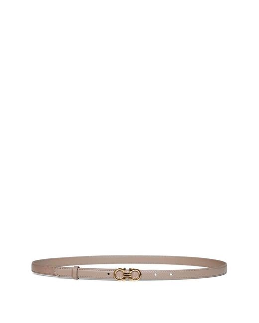 Ferragamo White Ceinture En Cuir À Boucle Gancini