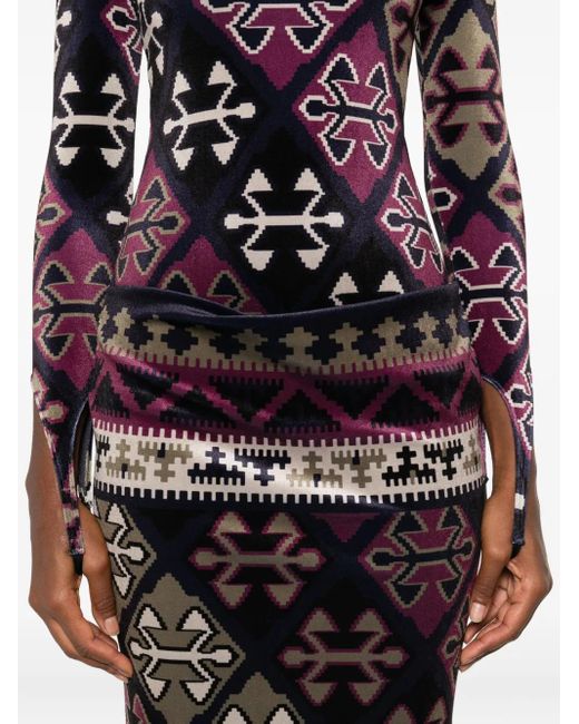 Burc Akyol Blue Carpet-Printed Velvet Maxi Dress
