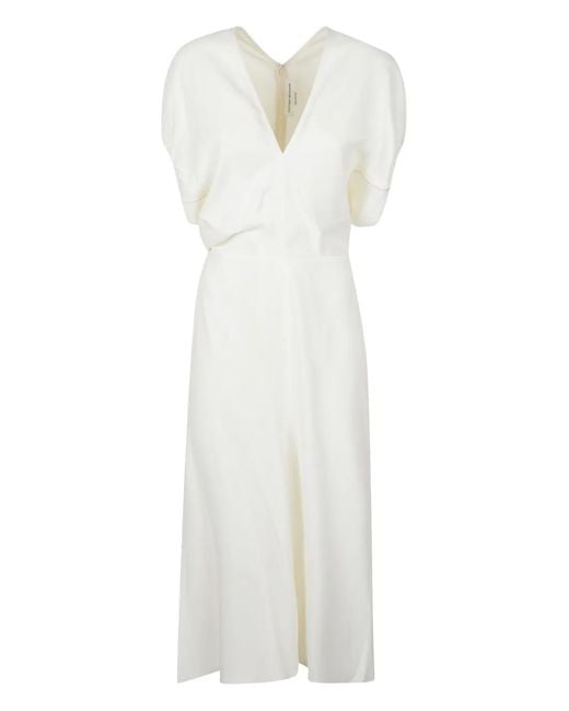 Victoria Beckham White Robe Mi-Longue À Col V