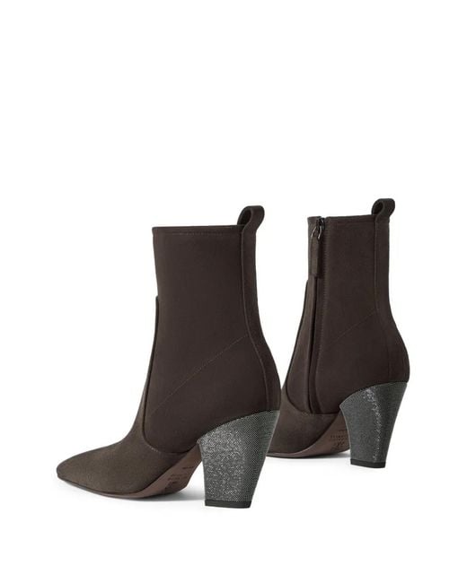 Brunello Cucinelli Brown Suede Ankle Boots With Precious Heel
