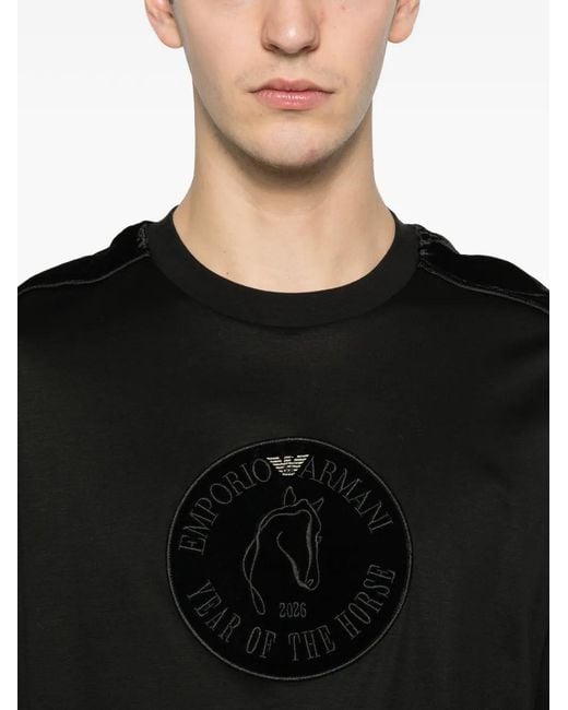Emporio Armani Black Velvet-Panel T-Shirt for men
