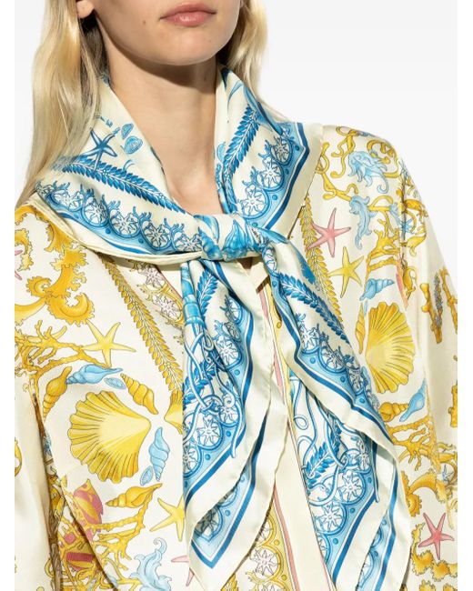 Foulard En Soie À Imprimé Graphique Versace en coloris Blue