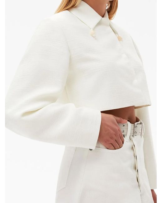 Ganni White Slub Cropped Jacket
