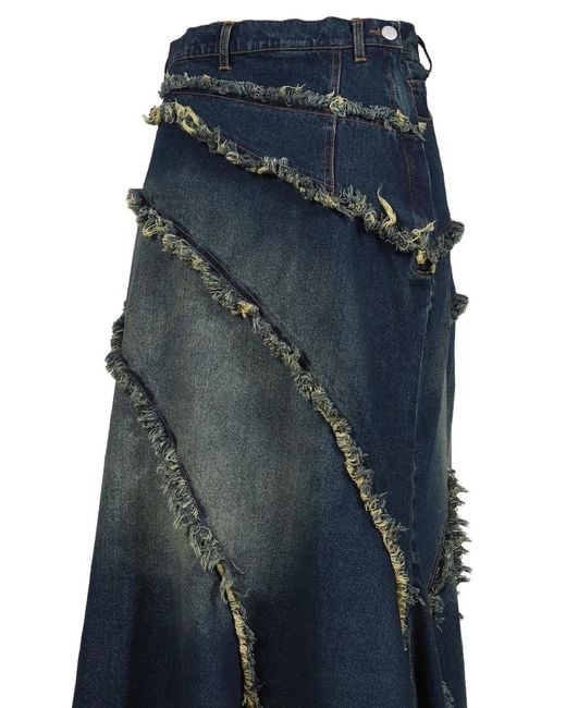 VIVAMUS Blue Long Frayed Tiered Skirt