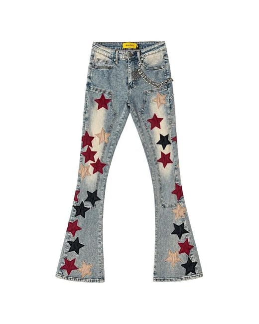 GUAPI Blue Star-Appliqué Chain-Detail Jeans for men