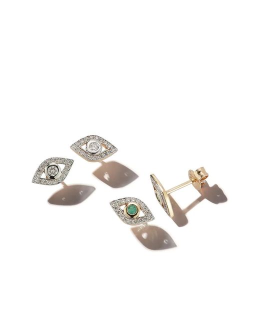 Mateo Metallic 14Kt Emerald Evil Eye Diamond Earrings