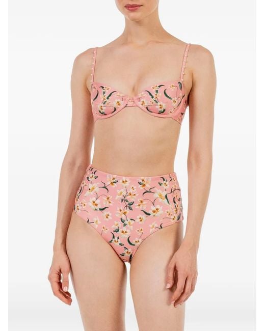 Agua Bendita Pink Magdalena Promesa Pearl-Embroidered Bikini Top