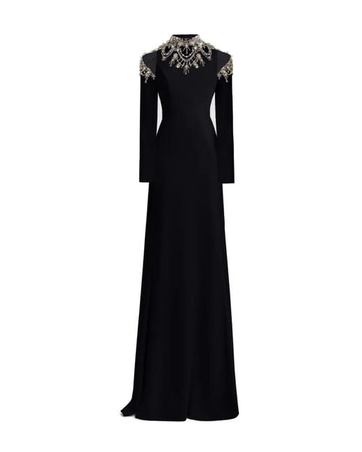 Gemy Maalouf Black Crystal-Embellished Cut-Out Dress