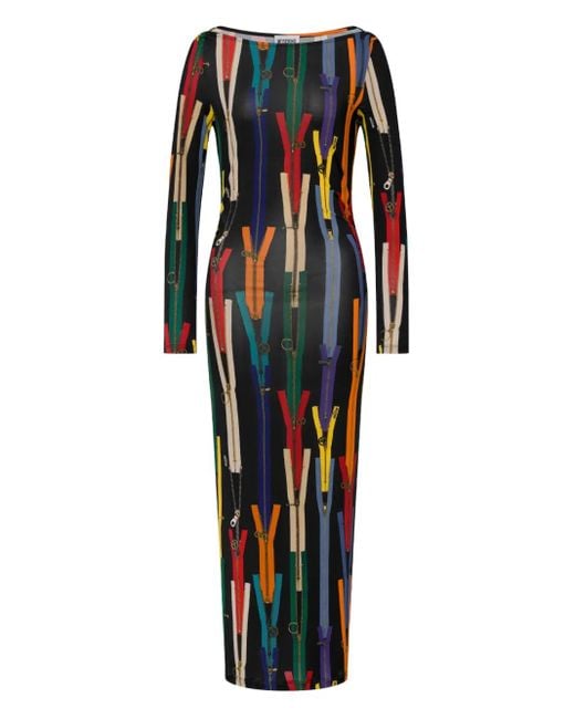 Moschino Black Abstract-Print Midi Dress