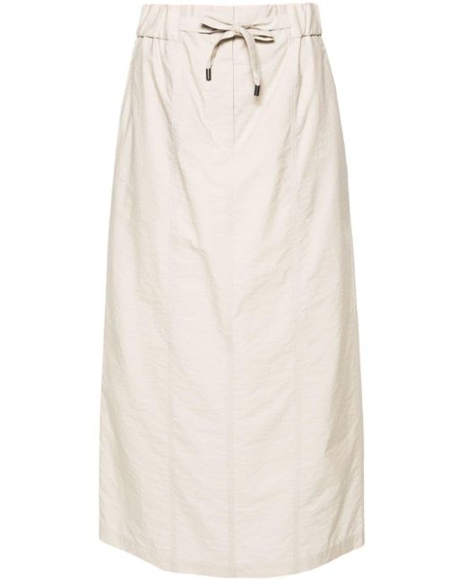 Brunello Cucinelli White Drawstring Seamed Midi Skirt