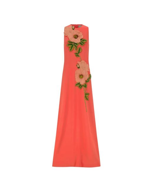 Lela Rose Francie Peony-Embroidered Gown Dress
