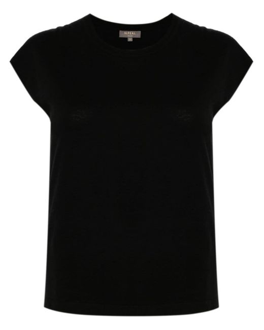 N.Peal Cashmere Black Round-neck Short-sleeve T-shirt