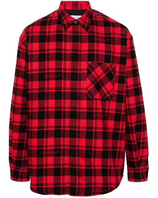 Off-White c/o Virgil Abloh Red Checked Long-sleeved Shirt Jacket for men