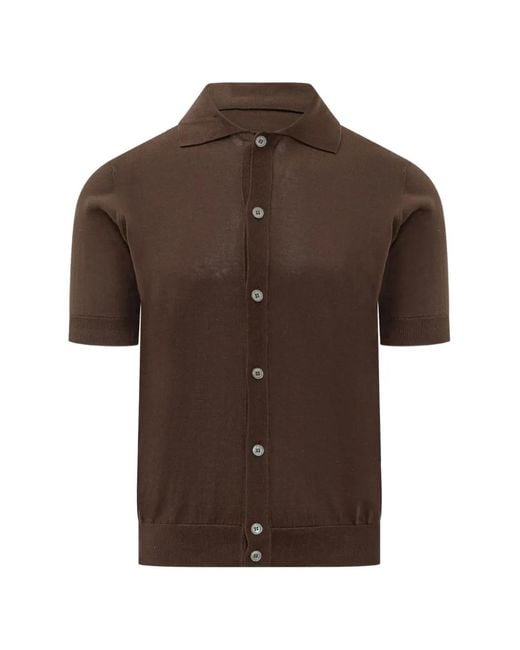 FILIPPO DE LAURENTIIS Brown Short-Sleeve Knitted Shirt for men