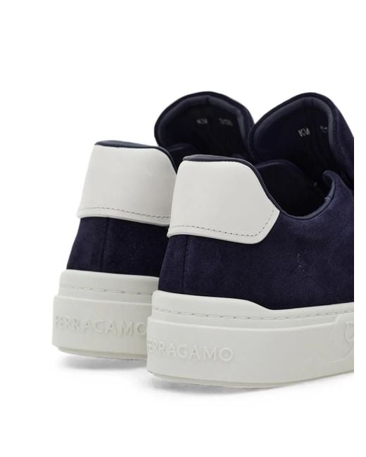 Ferragamo Blue Gancini Panelled Sneakers for men