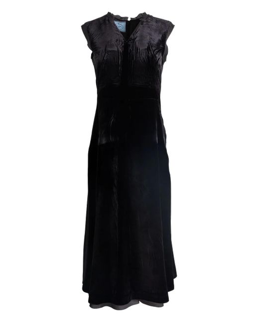 Robe En Velours À Détail De Nœud Prada en coloris Black