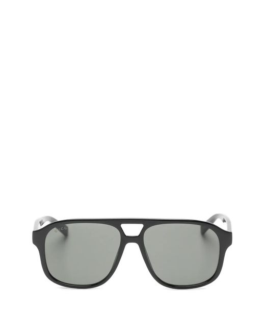 Gucci Gray Double-Bridge Pilot-Frame Sunglasses