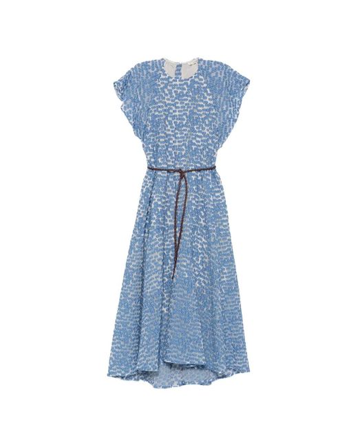 ODEEH Blue Braided-Belt Flutter-Sleeve Dress