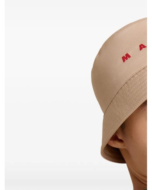 Marni Natural Water-Repellent Gabardine Bucket Hat With Embroidered Logo for men