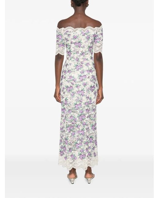 Rabanne White Floral-Embroidered Lace-Texture Midi Dress