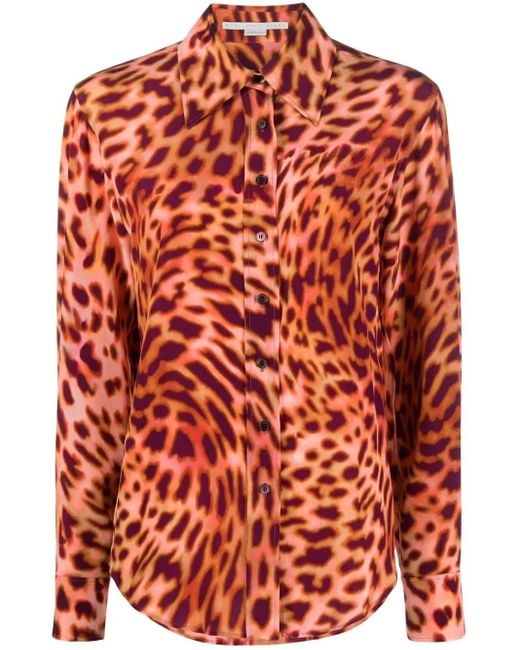 Stella McCartney Orange Leopard-Print Silk Shirt